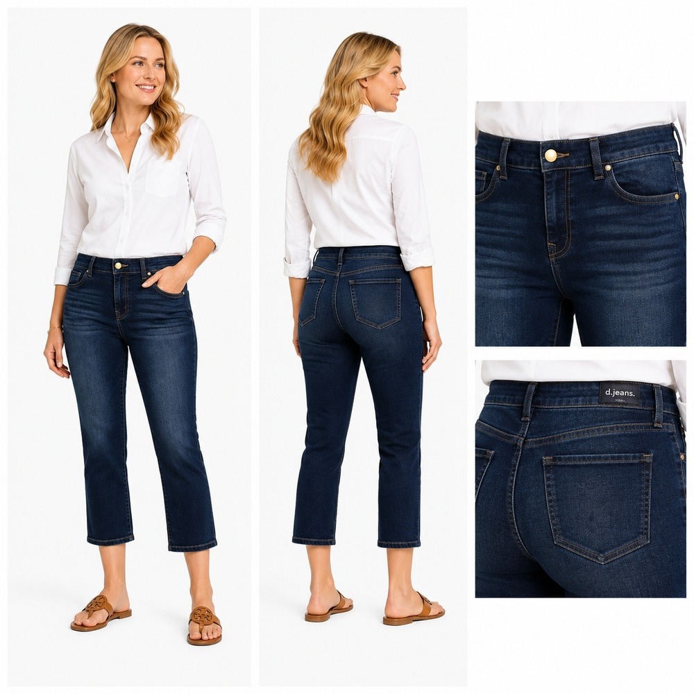 d.jeans Straight Leg Women 16‎ Dark Blue Denim Jeans Mid Rise Whiskering Stretch
